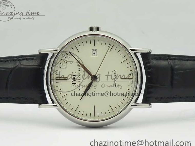 MIROTIME 0420 Fashionable Portofino Automatic SS TWF 1:1 Best Edition Silver Dial SS Markers on Black Leather Strap A 7200